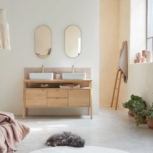 Meuble sous vasque double - POLA - Tikamoon - à poser / en chêne / contemporain
