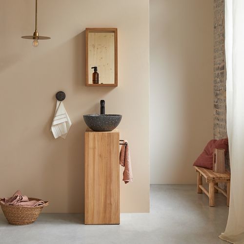 Meuble sous vasque simple - STELLE - Tikamoon - à poser / en teck / en laiton vieilli