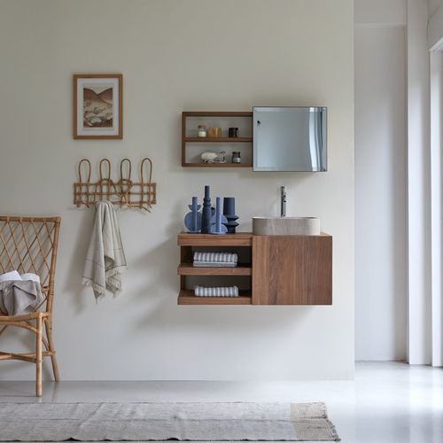 Meuble sous vasque simple - TYPO - Tikamoon - suspendu / en teck / en noyer