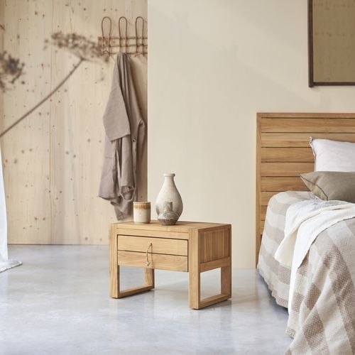 Table de chevet design minimaliste - MINIMALYS - Tikamoon - en corde / en bois massif / en teck