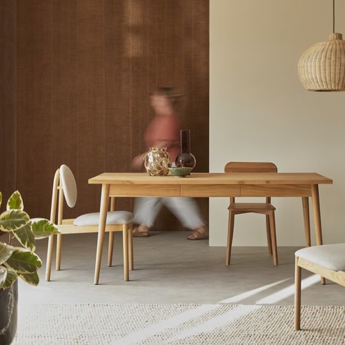 Table à manger vintage - JON&Agrave;K - Tikamoon - en bois massif / en teck / avec piètement en bois massif