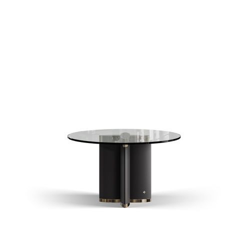 Table à manger contemporaine - FLOWER - Bablanc - en laiton poli / en verre / avec piètement en laiton poli