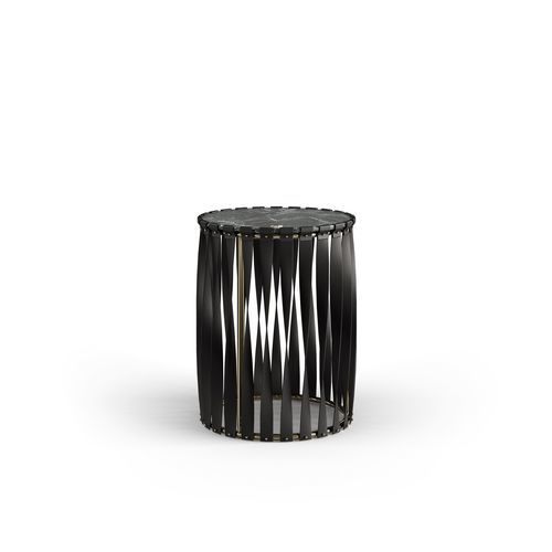 Table d'appoint contemporaine - BONZO - Bablanc - en laiton poli / en cuir / en marbre