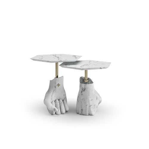 Table d'appoint moderne - ELUARDE - Bablanc - en marbre / en laiton plaqué or / avec piètement en marbre