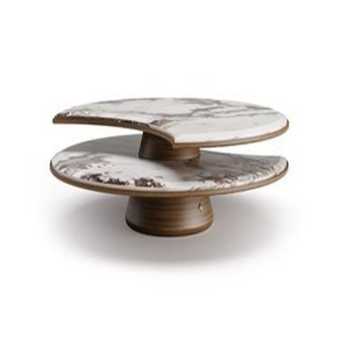 Table basse moderne - MOON - Bablanc - en noyer / en marbre / avec piètement en noyer