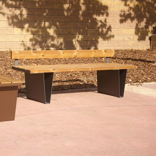 Banc public contemporain - DUERO-R series - RYM URBAN FURNITURE, S.L. - en tôle / en bois / avec dossier