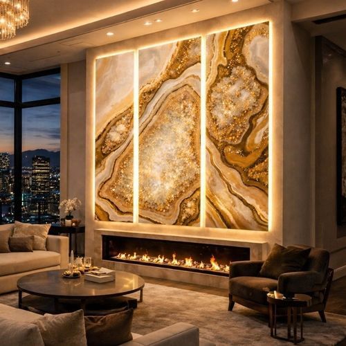Panneau décoratif. en pierre - AURORA GEODE TRIPTYCH - SevArtGallery - en quartz / mural / 3D