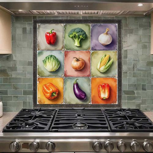 Crédence en céramique - VEGETABLES IN POP ART - Tempera Art Design - en marbre / en porcelaine / multicolore