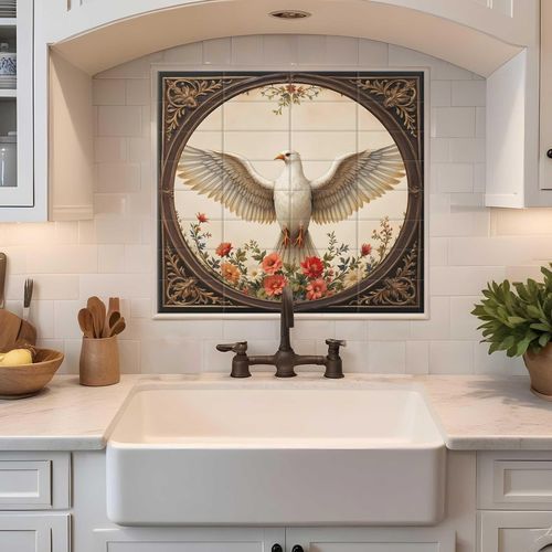 Crédence en porcelaine - WHITE DOVE WITH WINGS SPREAD - Tempera Art Design - à motif baroque / arabesque / à motif