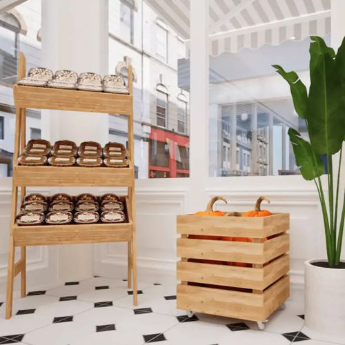 Présentoir alimentaire - AC04016F - Tradis Design - en bois massif / unilatéral / à roulettes