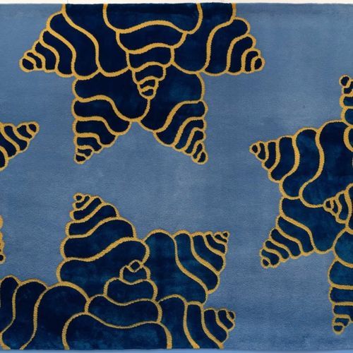 Tapis contemporain - NUBE BLU - L'Atelier Bérengère Guénant - motif à vagues / en laine de Nouvelle Zélande / en soie végétale