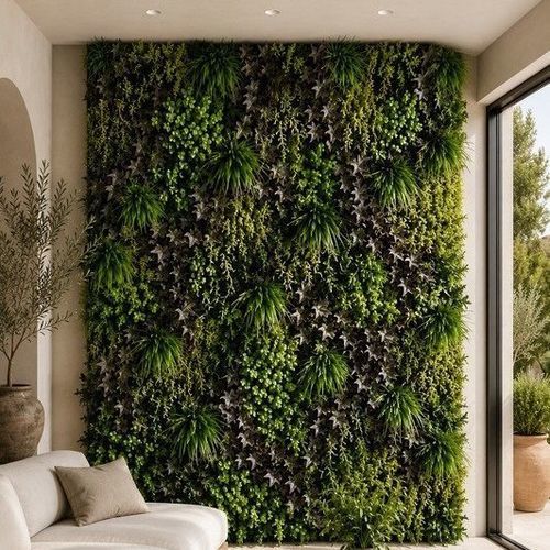 Mur végétal synthétique - NAÏA - Le Gazon de Manon - en panneau modulaire / feuillages denses / pour extérieur