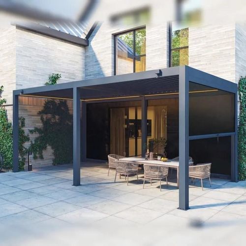 Pergola adossée - AL-120-B-KD - ALUX Pergola - autoportée / en aluminium / à lames orientables