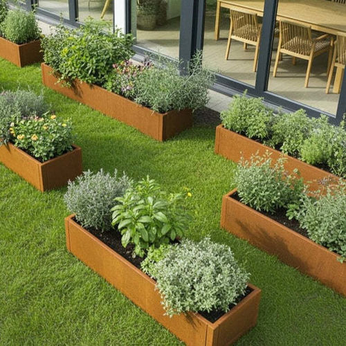 Bac à fleurs en acier corten - CUBY - byJEMA - rectangulaire / d'angle / contemporain