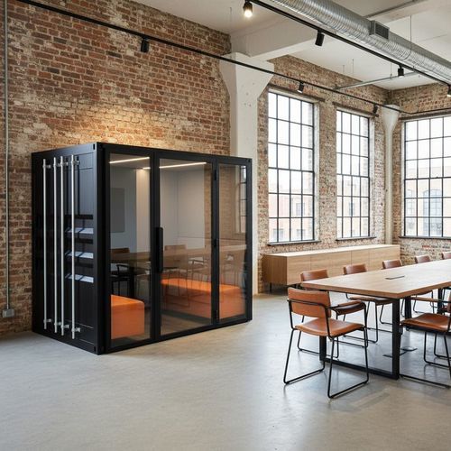 Bureau POD avec éclairage intégré - CONTAINER BOOTH - The meeting pod - acoustique / avec porte vitrée / USB