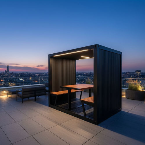 Bureau POD avec éclairage LED intégré - SHACK - The meeting pod - en aluminium / en sapelli / bois