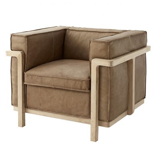 Fauteuil contemporain - COBBLEWOOD - BLEU NATURE - en cuir / en chêne