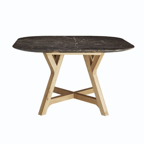 Table à manger contemporaine - STONELEAF - BLEU NATURE - en marbre / en chêne / carrée