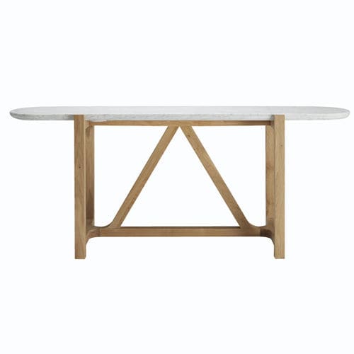 Table à manger contemporaine - STONELEAF* - BLEU NATURE - en marbre / en chêne / ovale