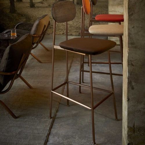 Chaise de bar contemporaine - YUTAPI - BLEU NATURE - d'intérieur / en tissu / en cuir