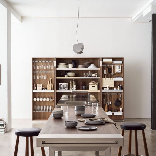 Cuisine contemporaine - b2 - Bulthaup - en bois / en acier inoxydable / avec îlot
