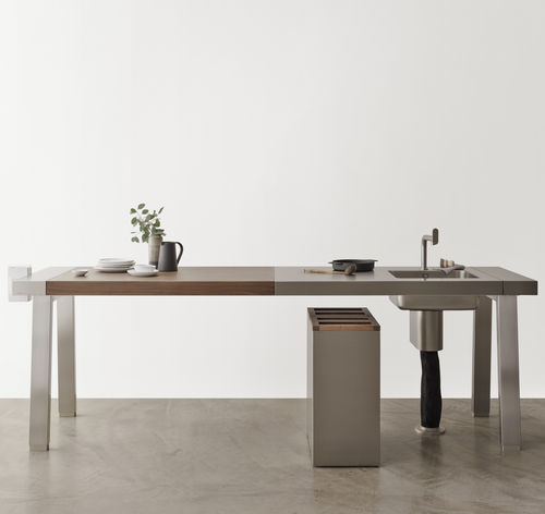 Table de préparation en bois - b2 - Bulthaup - en acier inoxydable / en granite / avec évier