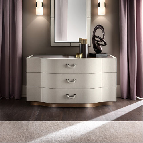 Commode contemporaine - VALENTINO - CANTORI - en cuir / en métal / en verre
