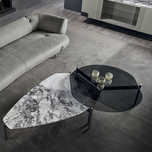 Table basse contemporaine - Johnson - CANTORI - en verre fumé / en marbre / avec piètement en fer