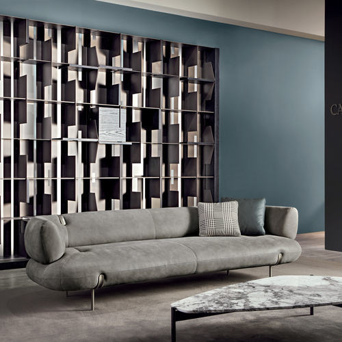 Canapé contemporain - JOHNSON - CANTORI - en cuir / avec accoudoirs / gris