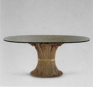 Table à manger de style - ART.176 - CHELINI - en verre / avec piètement en bois / ovale