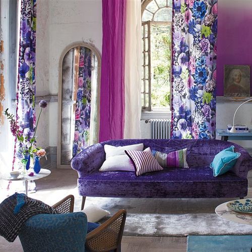 Tissu d'ameublement - VIOLA - DESIGNERS GUILD - pour rideaux / à fleurs / en lin