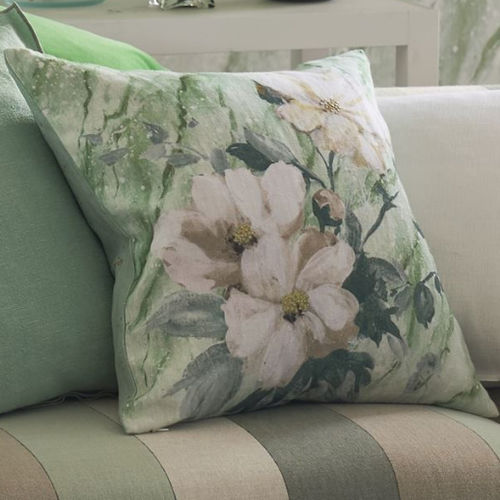 Coussin carré - CARRARA FIORE - DESIGNERS GUILD - à motif floral / en lin / blanc