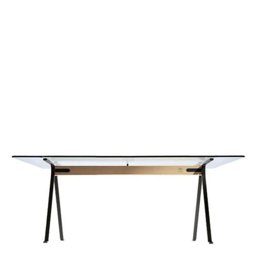 Table à manger contemporaine - FRATE 50° - DRIADE - en verre trempé / avec piètement en acier peint / rectangulaire