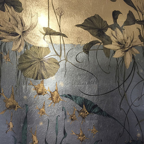 Papier peint contemporain - MÉDUSES DROIT OR  - EDMOND PETIT - en textile non-tissé / à motif nature / à fleurs