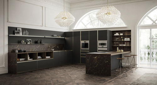 Cuisine contemporaine - Unika - EFFETI INDUSTRIE - en placage de bois / en marbre / en aluminium