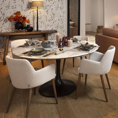 Table à manger contemporaine - ABOAH - FLAMANT - en marbre / avec piètement en chêne / avec piètement en métal