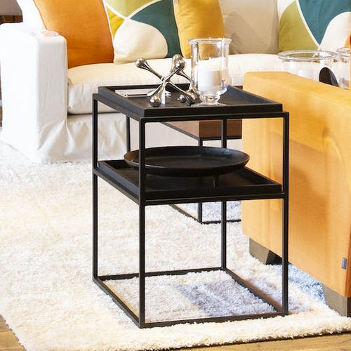 Table d'appoint contemporaine - WILLIA - FLAMANT - en cuir / avec piètement en fer / carrée