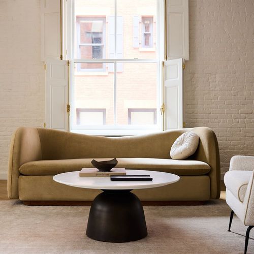 Canapé contemporain - Kaufman - West Elm - en tissu / avec accoudoirs / avec coussin amovible