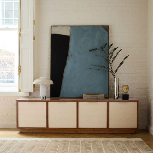 Console contemporaine - Douglas Tatami Media - West Elm - en acacia / avec piètement en bois / rectangulaire