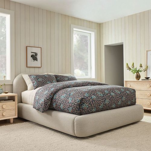 Lit double - Laurent - West Elm - contemporain / tapissé / avec tête de lit tapissée