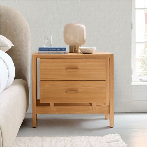 Table de chevet contemporaine - Ainsley - West Elm - en placage de bois / avec piètement en bois / rectangulaire