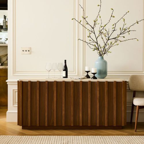 Buffet contemporain - Louis Media - West Elm - en noyer / en placage de bois / en bois massif