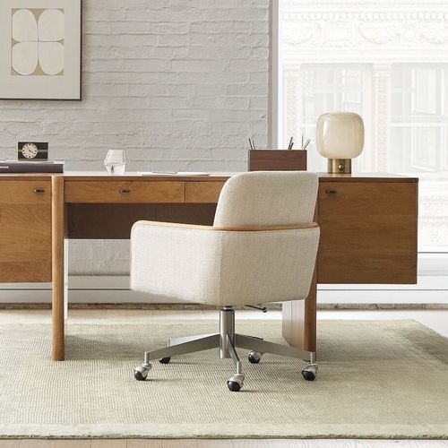 Chaise de bureau contemporaine - Show - West Elm - d'intérieur / en tissu / avec piètement en acier inoxydable