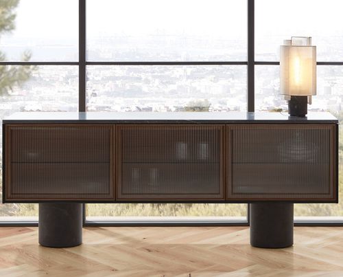 Buffet contemporain - RIO - punt mobles - en noyer / en laiton / en verre