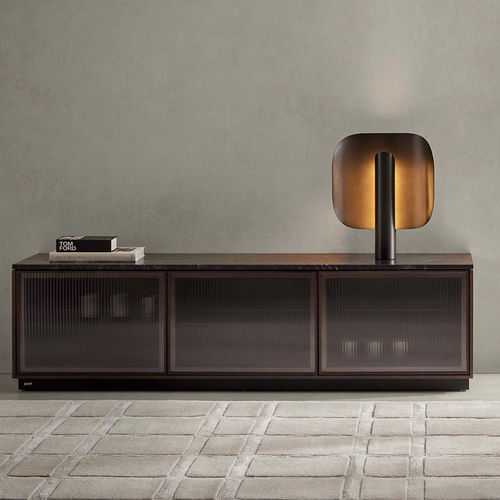 Buffet contemporain - RIO LOW - punt mobles - en noyer / en laiton / en verre