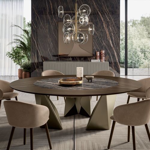 Table à manger contemporaine - KALEIDO - BONTEMPI CASA - en pierre reconstituée / en verre / en métal laqué