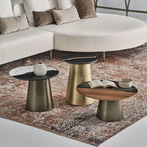 Table basse contemporaine - YANG - BONTEMPI CASA - en métal laqué / en placage de bois / en pierre reconstituée
