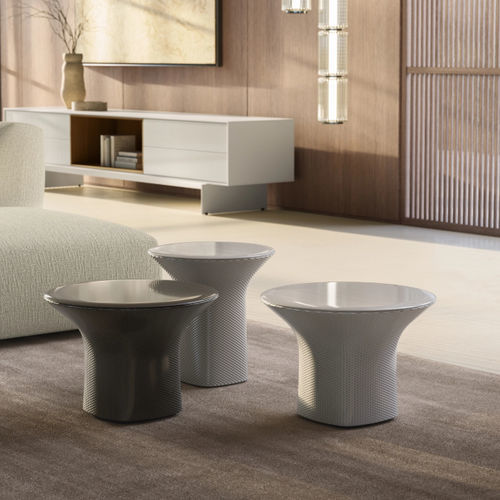Table basse contemporaine - CLAYER - MDF Italia - en céramique émaillée / avec piètement en acier peint / ronde