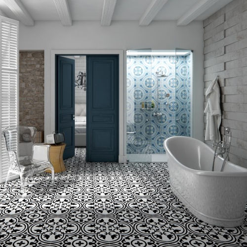 Carrelage en grès cérame - HYDRAULIC BLACK - ARTISTIC TILE - poli / d'intérieur / de sol