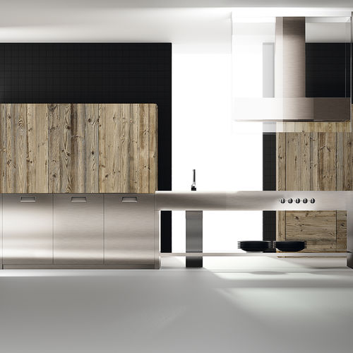 Cuisine contemporaine - GRAIN VIEJO NATURAL / FACTORY 2 - MUEBLES DOCA - en acier / en bois / avec îlot